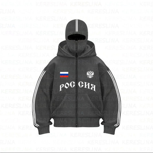 Double Hat Balaclava Hoodies Fashion Hip Hop Winter Windproof Sweatshirt Streetwear Trend ﻿zipper Face Mask Hoodie Jacket Coat