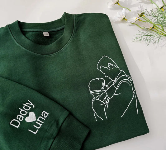 Benutzerdefiniertes Papa besticktes Porträt von Foto Sweatshirt, Vatertag Papa Hoodie, Geschenk für Papa, Geschenk für Ihn, personalisierter Rundhalsausschnitt