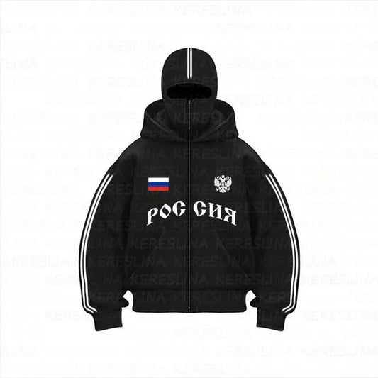 Double Hat Balaclava Hoodies Fashion Hip Hop Winter Windproof Sweatshirt Streetwear Trend ﻿zipper Face Mask Hoodie Jacket Coat