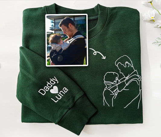 Benutzerdefiniertes Papa besticktes Porträt von Foto Sweatshirt, Vatertag Papa Hoodie, Geschenk für Papa, Geschenk für Ihn, personalisierter Rundhalsausschnitt